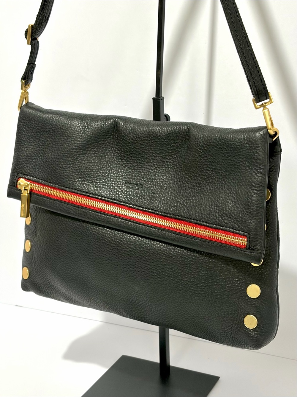 Hammitt VIP Large Crossbody Bag In Black Leather With Brushed Gold Hardware - Picture 7 of 12